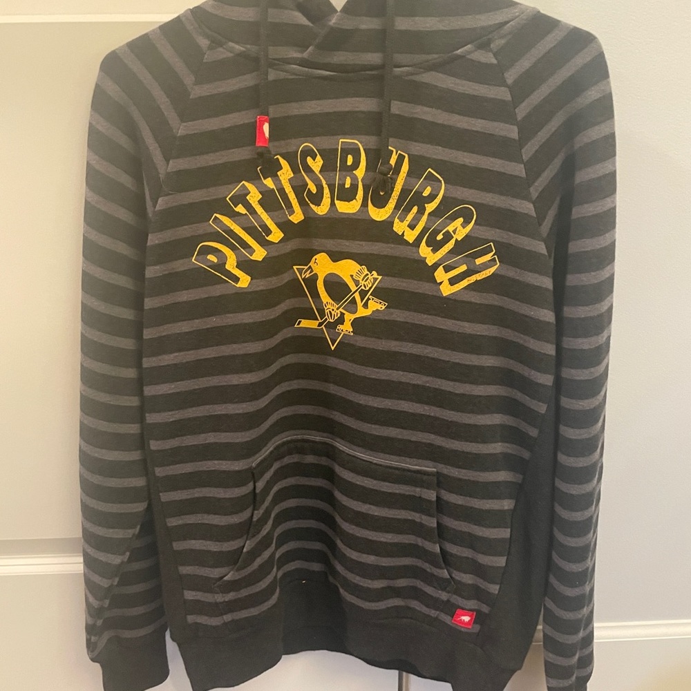 black and grey striped penguins hockey hoodie